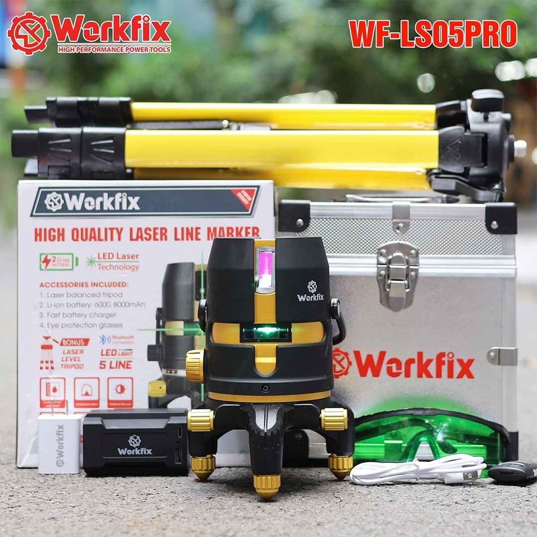 Máy cân bằng Laser 5 tia xanh Workfix WF-LS05PRO - Tầm xa 30m, Bluetooth