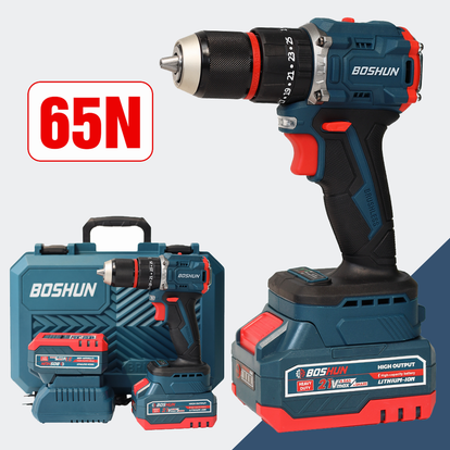 MÁY KHOAN BOSHUN BS-ID1365BL, ĐẦU KẸP 13MM, PIN 10 CELL, LỰC 65N.M