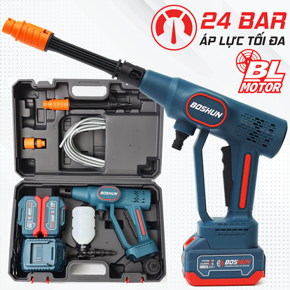 Máy rửa xe pin Boshun BS-PW2136BL, áp suất cực đại 24 bar, 2 pin 10 cell