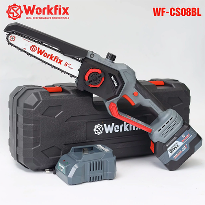 Máy cưa xích pin 8inch WORKFIX WF-CS08BL, Tra Nhớt Tự Động
